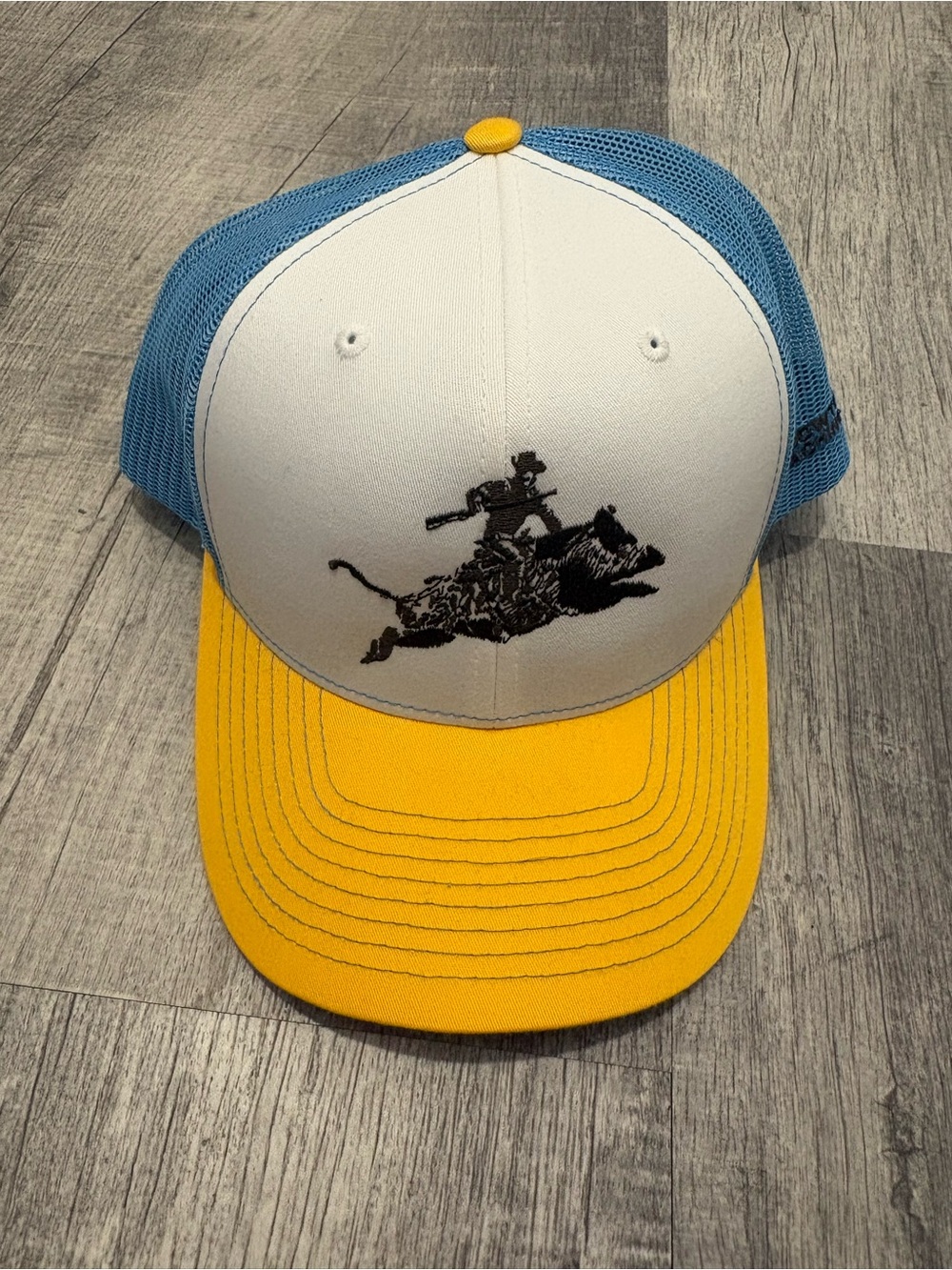 Richardson 112 Trucker Hat Yellow Brim Blue Mesh Bull Rider Rodeo Embroidery